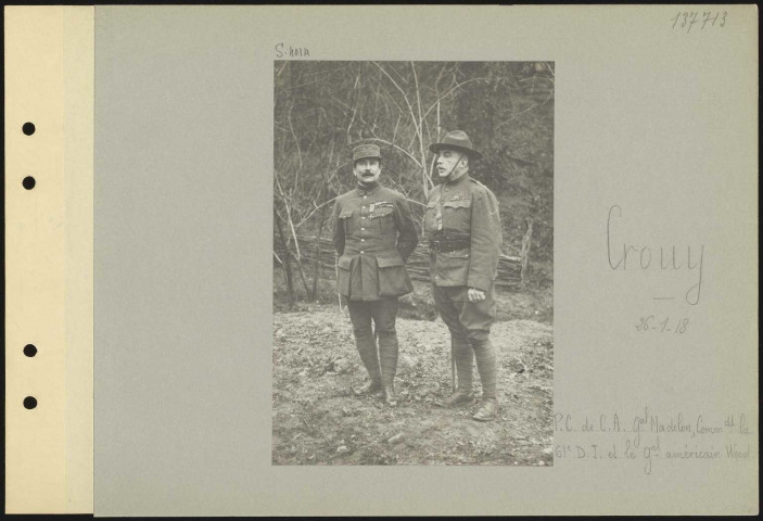 Crouy. Poste de commandement de CA général Modelon, commandant la 61e division d'infanterie et le général américain Wood