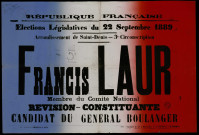 Élections législatives Arrondissement de Saint-Denis : Francis Laur Candidat du Général Boulanger