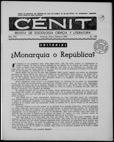 Cénit (1966 ; n° 168 - 173). Sous-Titre : Revista de sociología, ciencia y literatura