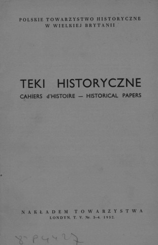 Teki Historyczne (1952; Tome V, n°3-4)  Autre titre : Cahiers d'Histoire - Historical Papers