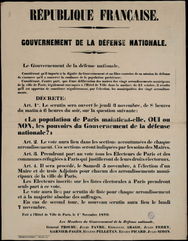 La population de Paris maintient-elle… Les pouvoirs du Gouvernement de la Défense nationale?