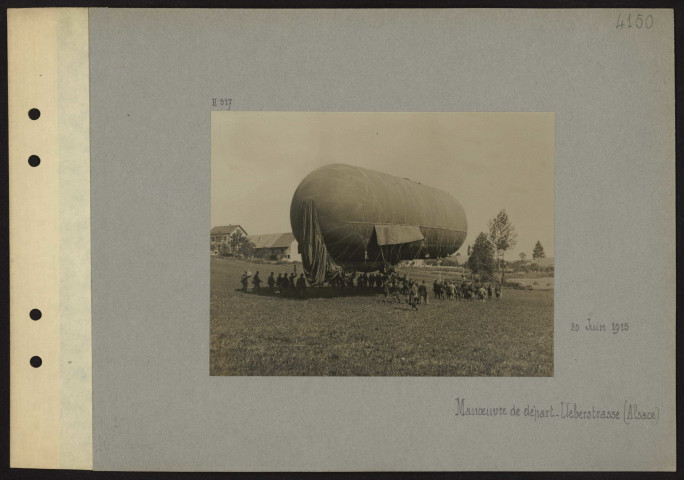 Ueberstrasse (Alsace). Ballons captifs "Saucisses". Manœuvre de départ