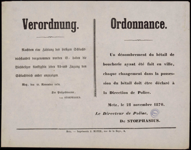 Zählung des Schlachtviehstandes = Dénombrement du bétail de boucherie