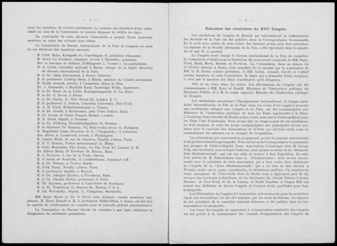 XVIIe rapport du Bureau international de la paix sur sa gestion et ses comptes du 1er juillet 1907 au 30 juin 1908