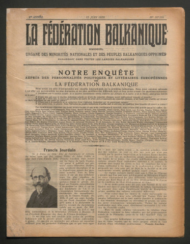 Juin 1929 - La Fédération balkanique
