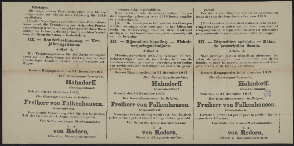 Verordnung betreffend Aenderung von Gesetzen über direkte Steuern = Verordening waarbij de wetgeving in zake rechtstreeksche belastingen wordt gewijzigd = Arrêté modifiant la législation en matière d'impôts directs
