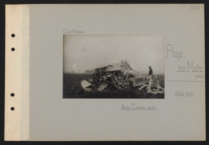 Roye-sur-Matz (près de). Avion Caudron abattu