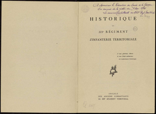 Historique du 223ème régiment territorial d'infanterie
