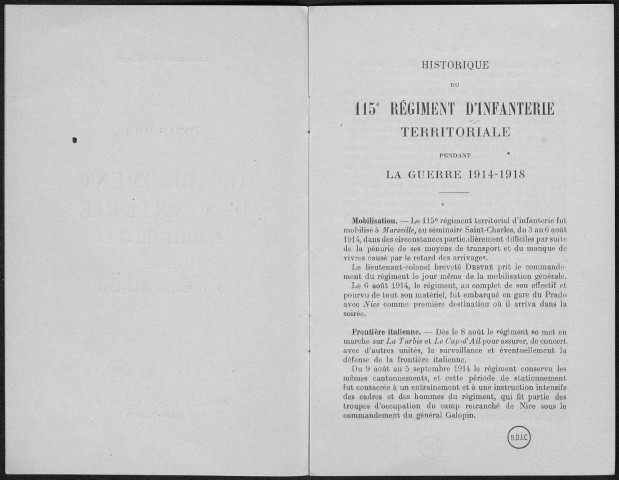 Historique du 115ème régiment territorial d'infanterie