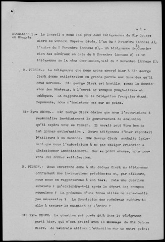 Réunion du 6 novembre 1919 à 10h30. Sous-Titre : Conférences de la paix