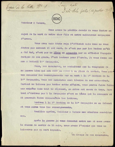 Documents de travail liés à la campagne de la Ligue. 16 janvier 1919 au 19 avril 1921Sous-Titre : Fusillés de la grande guerre. Campagne de réhabilitation de la Ligue des Droits de l'Homme