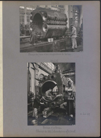 S.l. Obusier de 520 Schneider sur affût-truck. Alésage des freins et des récupérateurs du berceau