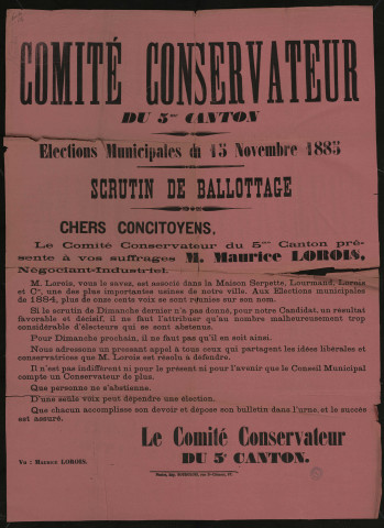 Élections Municipales : Le Comité Conservateur du 5me Canton présente à vos suffrages M. Maurice Lorois
