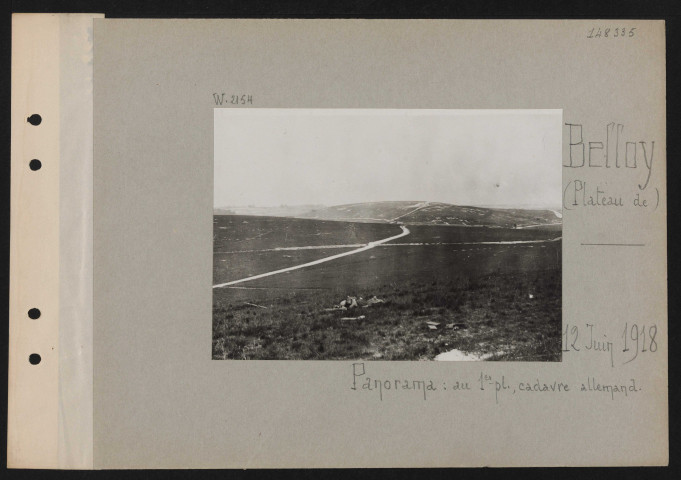 Belloy (plateau de). Panorama : au premier plan, cadavre allemand