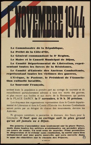 1er novembre 1944 : il faut que ce cortège soit le plus grand qu'on ait jamais vu à Dijon