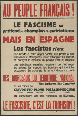 Au peuple Français ! : le fascime c'est la trahison !