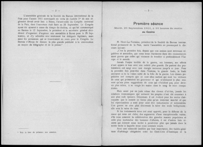 Bureau international de la paix. Procès-verbal de l'Assemblée général des délégués des Sociétés de la paix. Berne 1911
