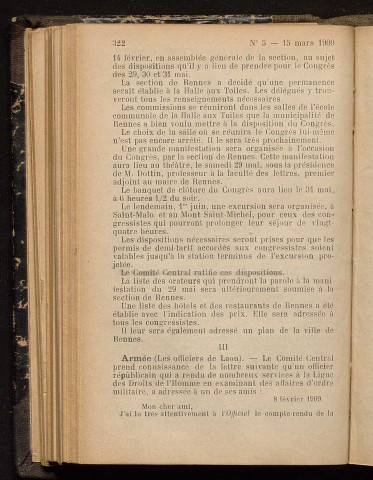 Mars 1909 - Bulletin officiel de la Ligue des Droits de l'Homme