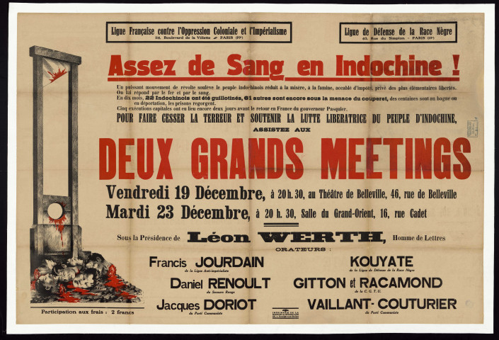 Assez de sang en Indochine ! & Deux grands meetings