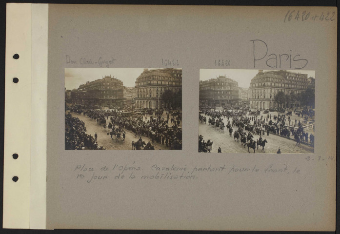 Paris. Place de l'Opéra. Régiment de réserve partant pour le front