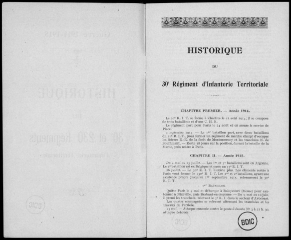 Historique du 30ème régiment territorial d'infanterie et du 230e régiment territorial d'infanterie France