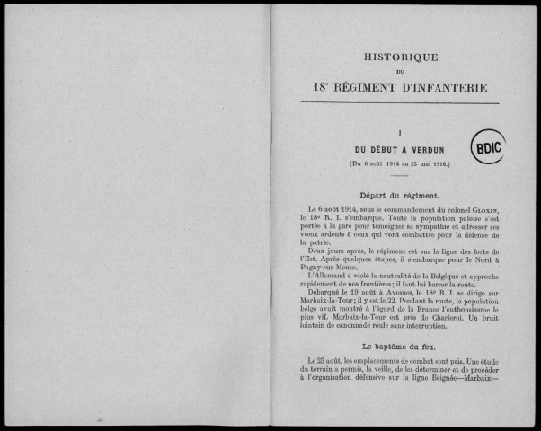 Historique du 18ème régiment d'infanterie