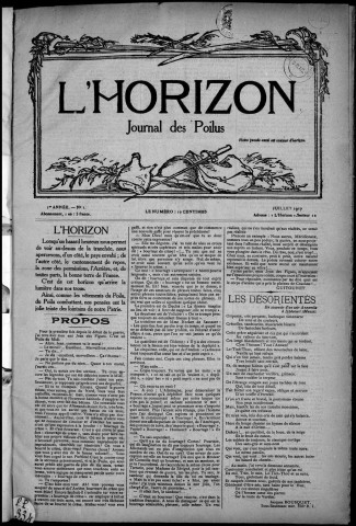 L'horizon (1917-1919 : n°s 1-21), Sous-Titre : Journal des Poilus : Secteur 12