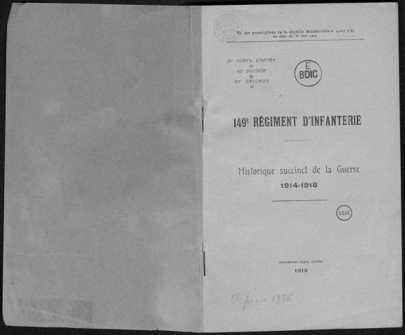 Historique du 149ème régiment d'infanterie