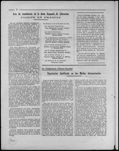 Boletín de la Unión general de trabajadores de España en Francia (1945 : n°2-3). Autre titre : Devient : Boletín de la Unión general de trabajadores de España en Francia y su imperio