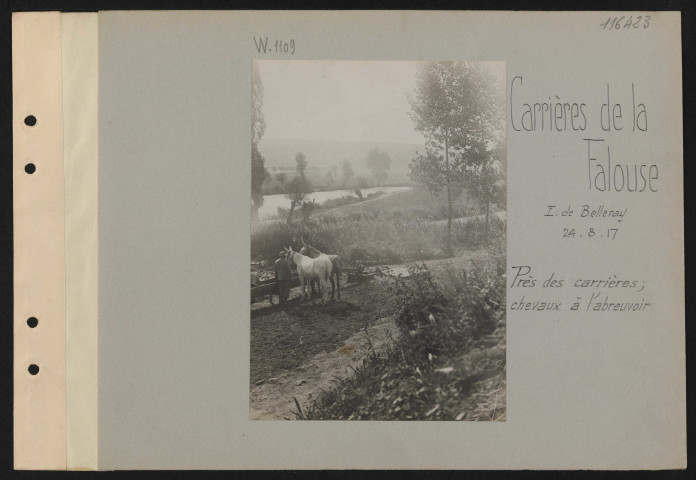 Carrières de la Falouse (est de Belleray). Près des carrières ; chevaux à l'abreuvoir