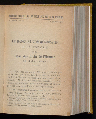 Juillet 1901 - Bulletin officiel de la Ligue des Droits de l'Homme