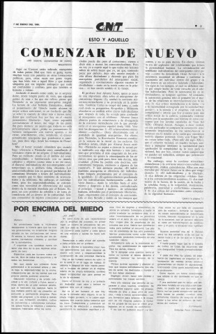 Cenit (1986 ; n° 143-189). Sous-Titre : órgano de la CNT-AIT Regional del Exterior, portavoz de la CNT de España. Autre titre : Fusion de : "CNT (Toulouse)", ISSN 0754-0582, interdit en 1961 et de : "Solidaridad obrera (Paris)", ISSN 0180-0523, disparu après la publication du numéro 3 en novembre 1976