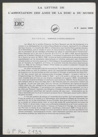 1982 (n°2 à 6) - La Lettre de l'Association des amis de la BDIC & du Musée