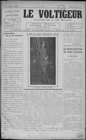 Le Voltigeur (1917-1919 : n°s 1-12), Sous-Titre : Journal de la 12ème Division