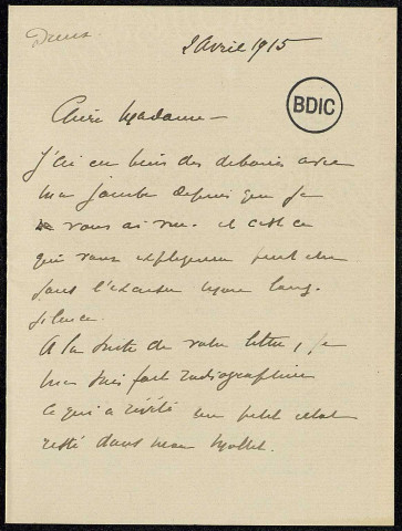 Don de Mme Florence Struve : lettres reçues par Florence Struve du 24/11/1914 au 8/5/1915.