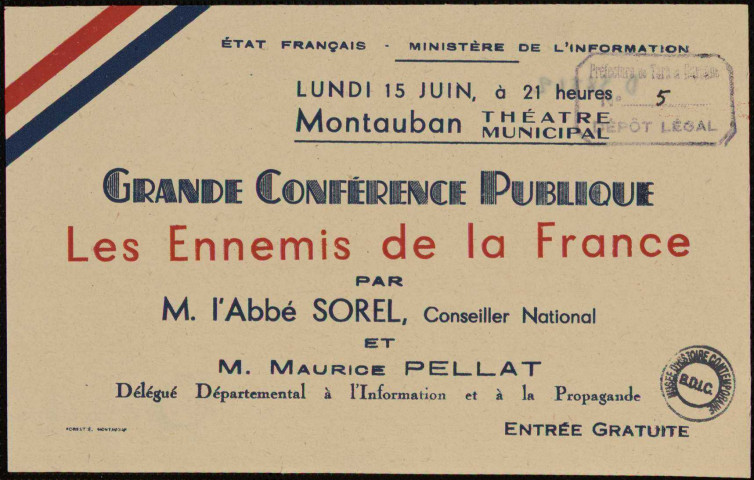 Grande conférence publique : les ennemis de la France