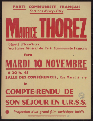 Maurice Thorez : compte-rendu de son séjour en URSS