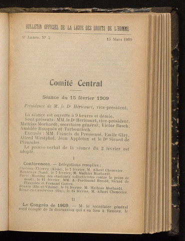 Mars 1909 - Bulletin officiel de la Ligue des Droits de l'Homme