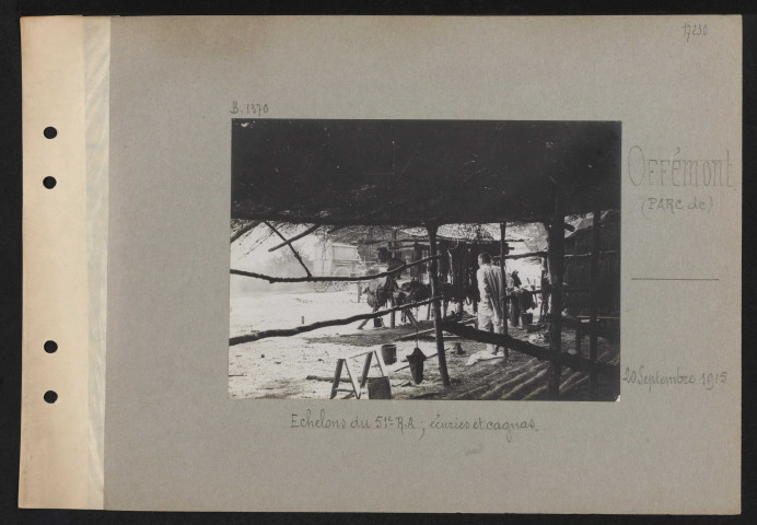 Offémont (parc de). Échelons du 51e RA ; écuries et cagnas