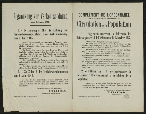 Ergaenzung zur Verkehrsordnung = Complément de l'ordonnance ... concernant la circulation de la population