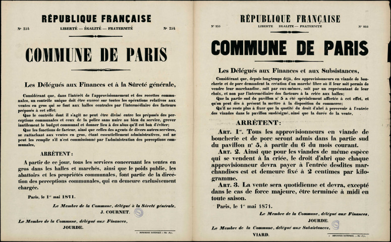 N°254. Les délégués aux Finances et à la sûreté générale Arrêtent les ventes en gros dans les halles et marchés Approvisionneurs en viande de boucherie et de porc