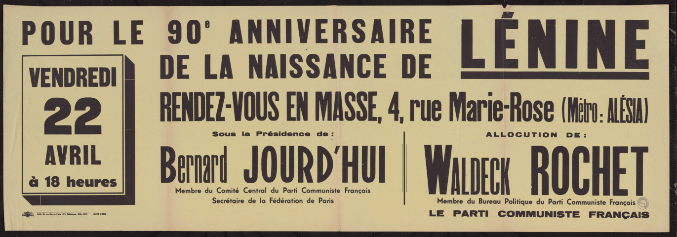 Pour le 90e anniversaire de la naissance de Lénine : rendez-vous en masse