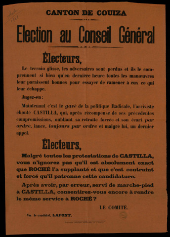 Canton de Couiza Élection au Conseil Général : Candidature Lafont