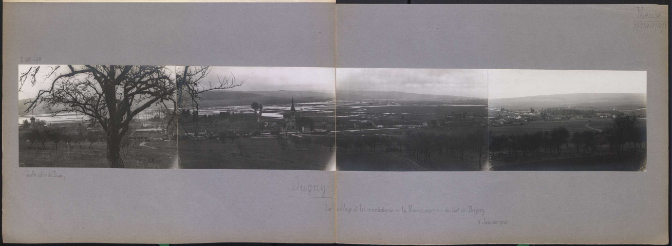 Dugny (Meuse). Le village et les inondations de la Meuse, vue prise du fort de Dugny