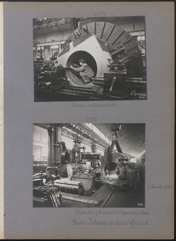 S.l. Obusier Schneider de 520, sur affût-truck. Alésage d'une bague d'attache