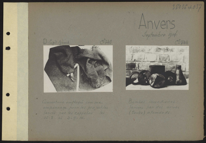 Anvers. Bombes incendiaires lancées par des avions (Taube) allemands