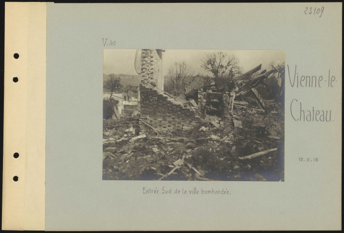 Vienne-le-Château. Entrée sud de la ville bombardée