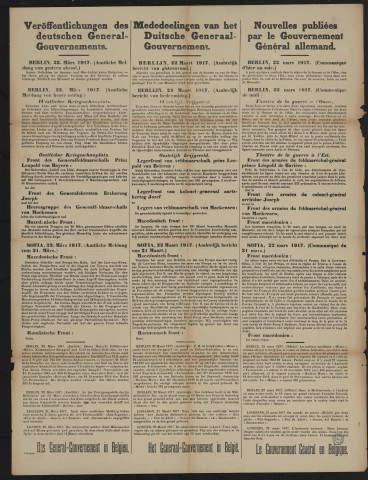Veröffentlichungen des deutschen General-Gouvernements = Mededeelingen van het Duitsche Genraal-Gouvernement = Nouvelles publiées par le Gouvernement général allemand