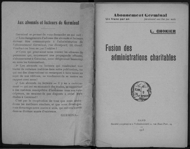 Fusion des administrations durables. Sous-Titre : Abonnement Germinal, neuvième année, n°8