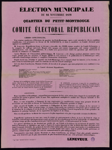 Élections municipales du 24 novembre 1872 Quartier du Petit-Montrouge : Candidature Leneveux